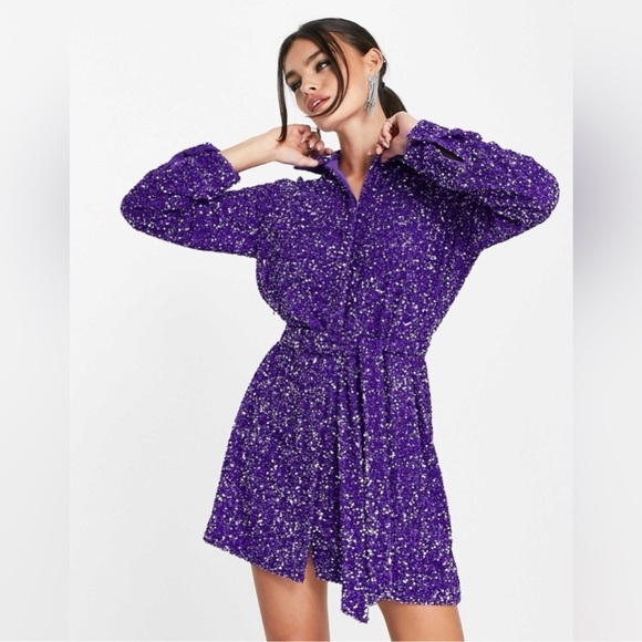 & Other Stories Purple Sequin Mini Dress - Picture 1 of 2